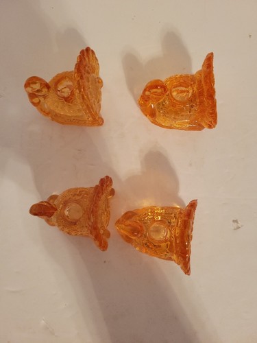 4 Glass Turkey Figurine Taper Candle Holder 2" X 2" Thanksgiving Table Orange - Picture 2 of 8