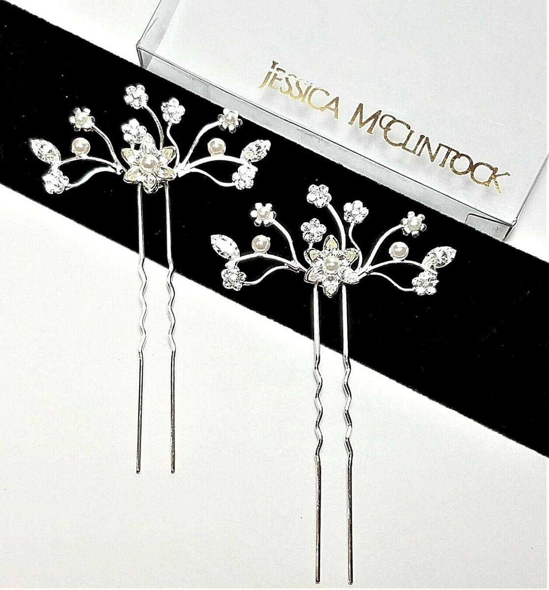 Jessica McClintock Crystal Rhinestone Pearl Bridal Hair Comb  display picture 3