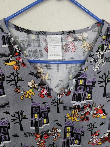 Disney Halloween Haunted House Scrub Top Mickey And Minnie Mouse Womens Large - Picture 4 of 6