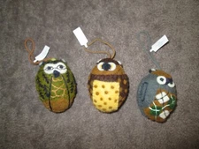 Lot Of 3 THE COMPANY STORE Felted Wool Owl Christmas Holiday Ornaments *NWT