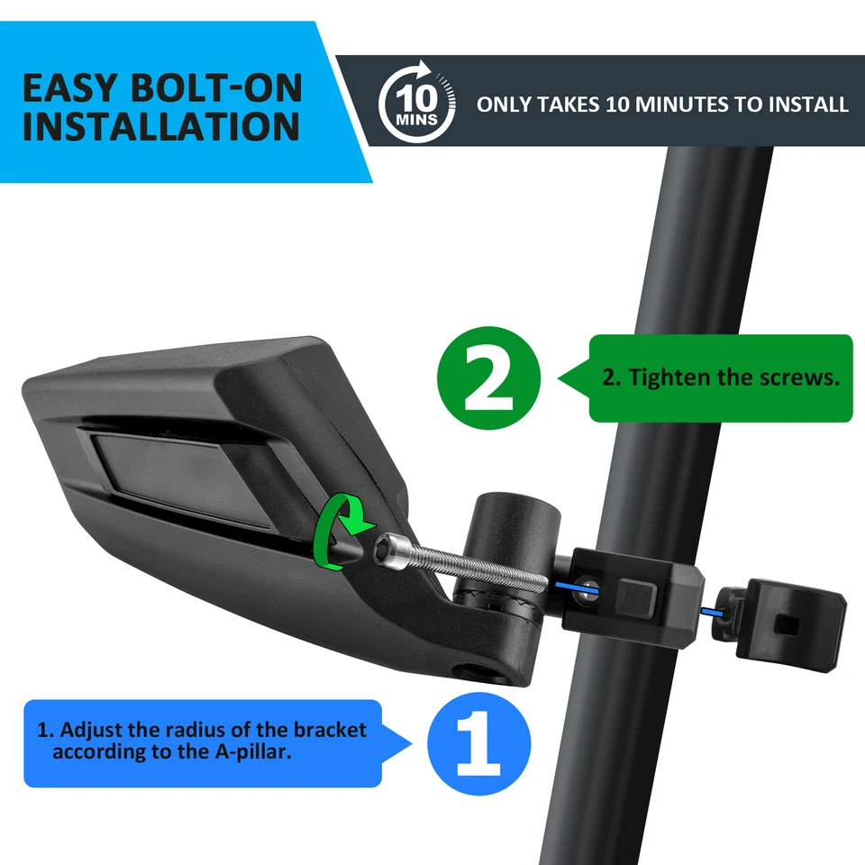Espejos retrovisores laterales WEISEN Racing + espejo central de 15" para Polaris RZR XP 1000 900 Turbo S Foto 3 de 4