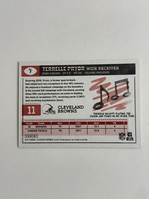 2017 Panini Classics Red Back #7 Terrelle Pryor /299 Browns/Ohio State  QB/WR