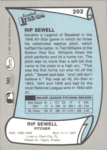 1988 and 1989 Pacific Baseball Legends MLB Set Break #1-#220 — You Choose! - Picture 401 of 441