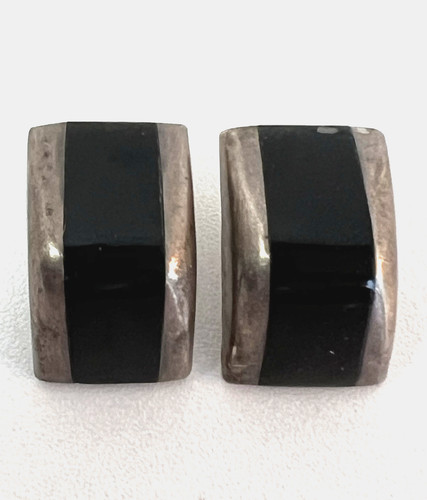 TAXCO Sterling Silver Pierced Earrings Modernist Signed Antonio Hernandez Heavy