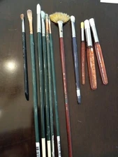 Set of 11 Handle Assorted ART PAINT BRUSHES ~ Pamco, Morilla, Loew Cornell, Etc.