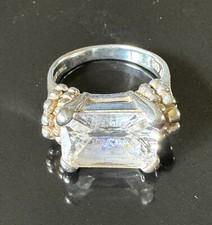 Vintage NF 925 Sterling Silver Faceted Rectangular CZ Ring Size 8