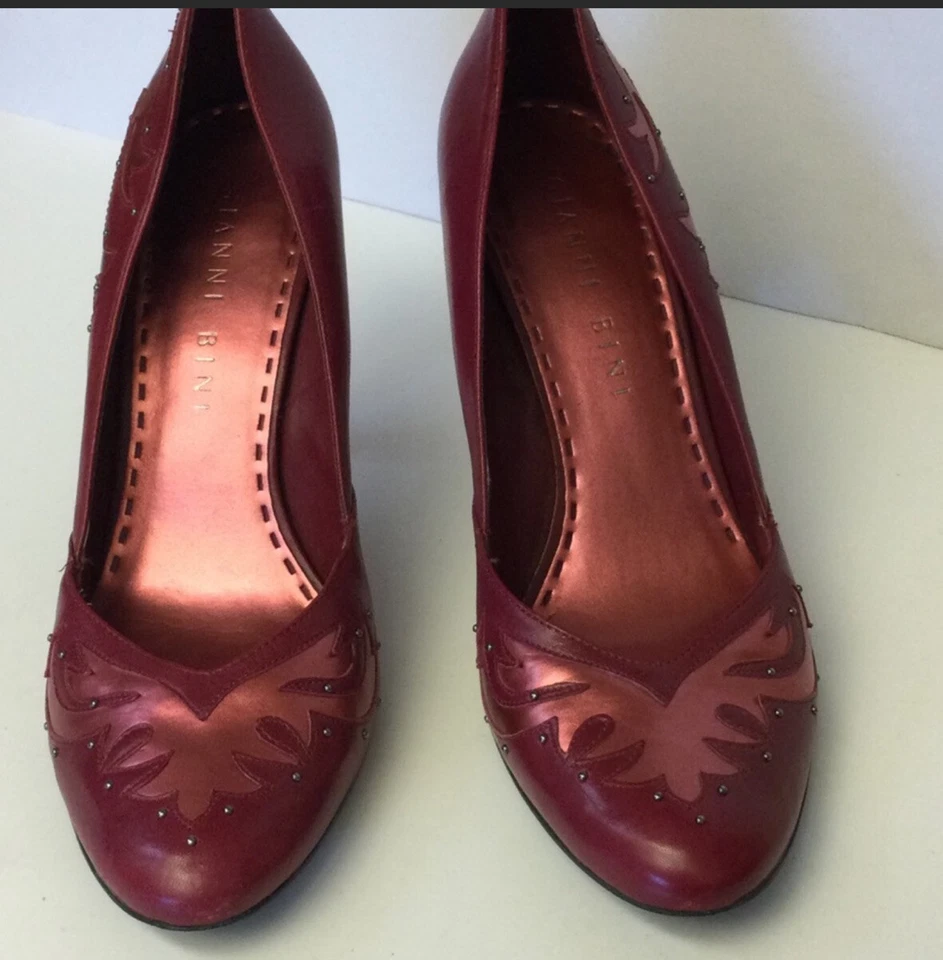 GIANNI BINI CUERO ROJO RECORTES LLAMA EN ROSA ROSA TACONES TALLA 9 USADO EN EXCELENTE ESTADO Foto 2 de 4