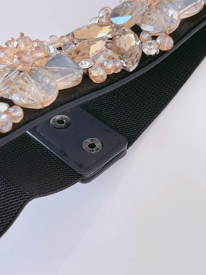 Women Shine Flower Crystal Rhinestone Bling Waist Dress Elastic Belt Waistbands - image 2 of 4