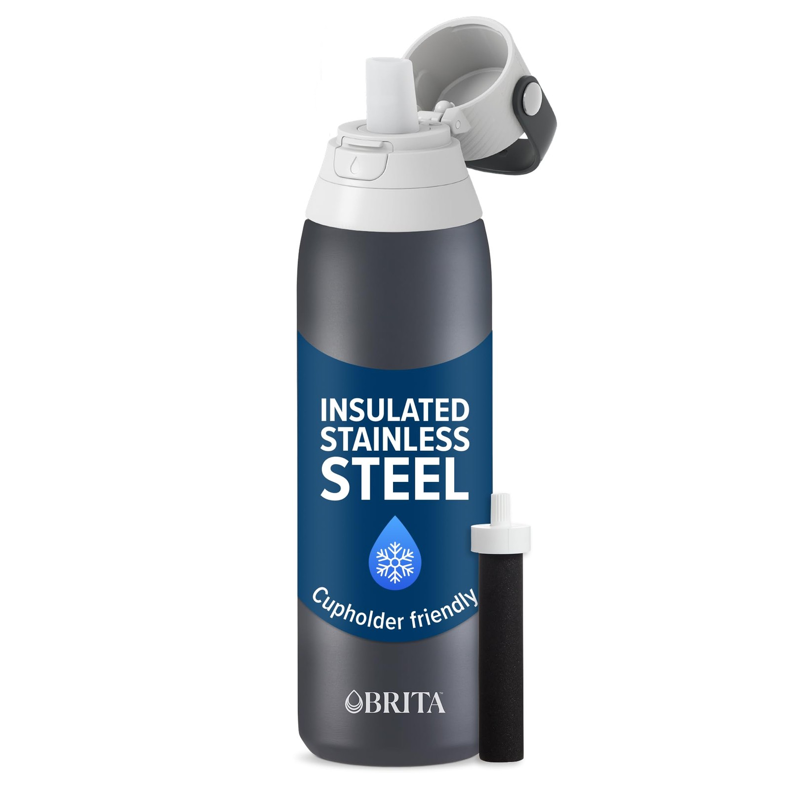 Brita Stainless Steel Premium Filtering Water Bottle, 20 Ounces, Carbon 