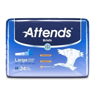 NEW Attends Briefs Adult Brief Diapers Large Size 24 Pack 44'' To 58''