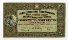 Switzerland. National Bank, 1949. 5 Franken, P-11n, Issued Note. AU-UNC