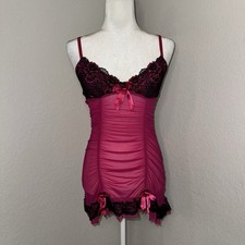 Flora Pink  Black Sheer Babydoll Lingerie Slip Dress Women's S/M Coquette Y2K