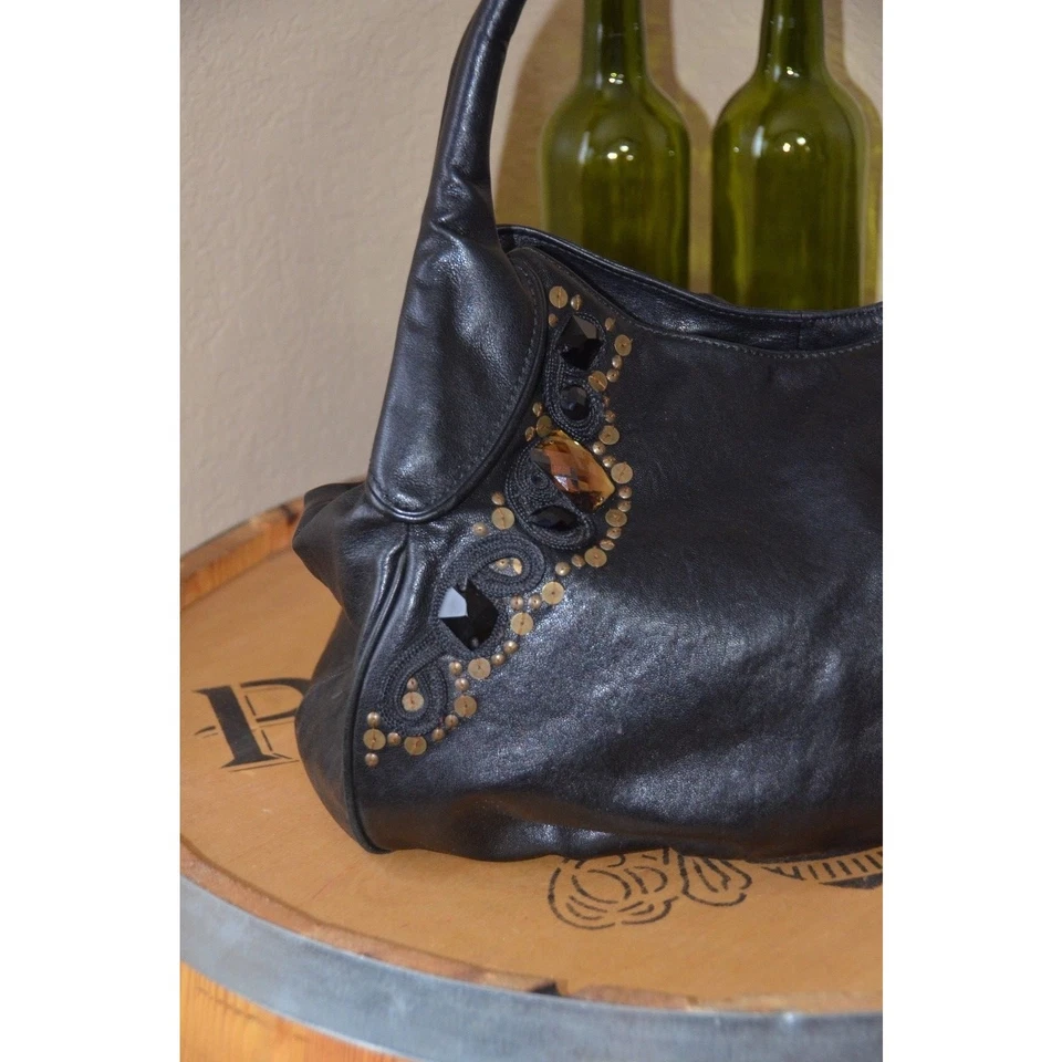 Isabella Fiore дизайнерский драгоценностями черная кожаная наплечная сумка - Изображение 2 из 4
