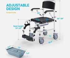 OasisSpace Shower Wheelchair Commode Rolling Shower and Transport chair 300LBS