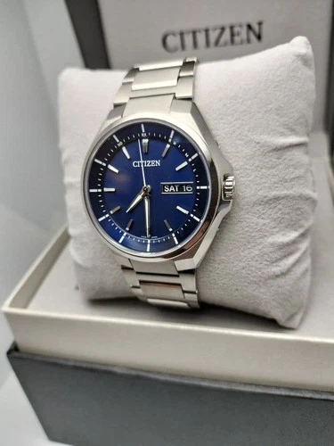 CITIZEN ATTESA Titanium Radio Solar Navy Watch Eco-Drive Day-Date Used - Picture 1 of 4