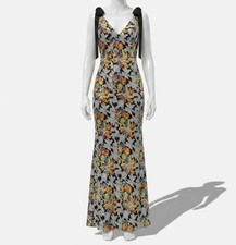 Mac Duggal Women's Black Floral Sequins V-Neck Sleeveless Bow Strap Dress Size 4
