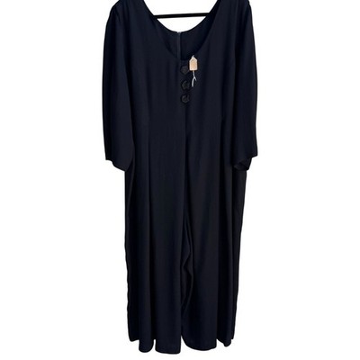 Jeffrey & Dara Vintage Black Rose Button Scoop Neck Wide Leg Jumpsuit New 20
