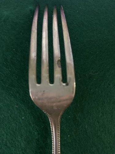 Antique Gorham Sterling Silver Dinner Fork 7” 40g Beaded Edge Floral Tip Monogra