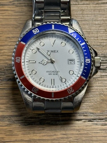 Timex Diver Watch INDIGLO Pepsi Bezel Analog Quartz Rare Vintage Limited