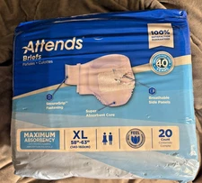 Attends Adult Unisex Disposable Briefs, XL 58-63" Maximum Absorbency 20 CT