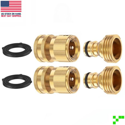 2 PACK 3/4 Garden Hose Quick Connect Water Brass Female Male Connector Coupler