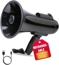 30 Watt Black Rechargeable Megaphone Bullhorn Speaker, Siren and 240S Recording,