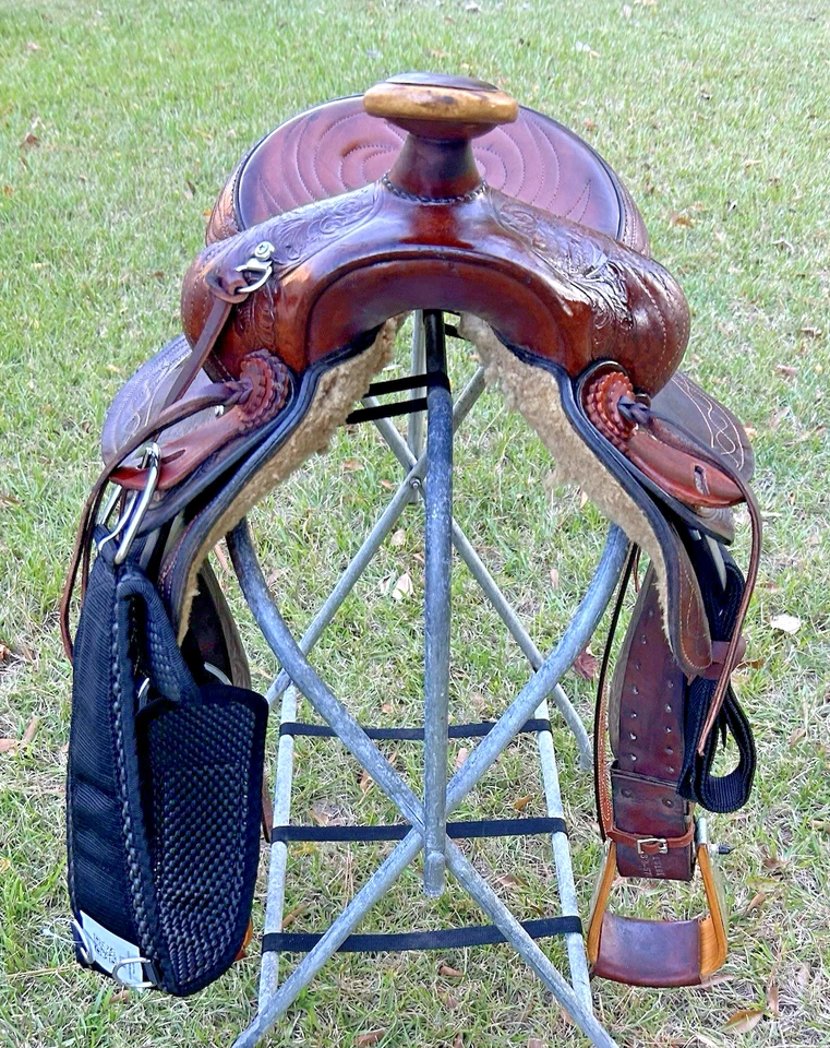 Sillín de cuero Tex Tan Hereford marca 15,5” Western Roping Pleasure Trail EE. UU. Foto 3 de 4