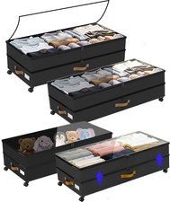 Under Bed Storage with Wheels 2-Pack, 75L XXL Under the Bed Storage Container...