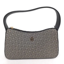 TOMMY HILFIGER Womens New Monogram Shoulder Bag Black Beige Logo Zip XW08961