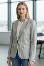 Banana Republic Striped Womens Jacket Blazer Size 4 Gray Yellow NEW Linen Blend
