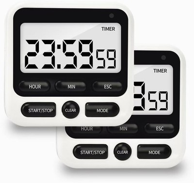 2 Pack Digital Kitchen Timer NKOVE 24 Hour Clock and Alarm Function with Sile...