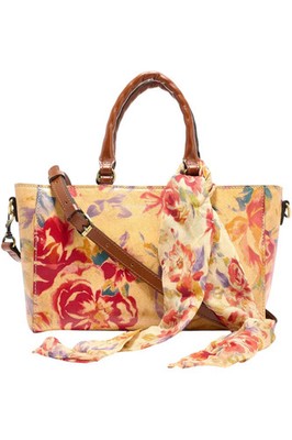 Patricia Nash Aileen Leather Top Handle Satchel w/Scarf Agean Blooms