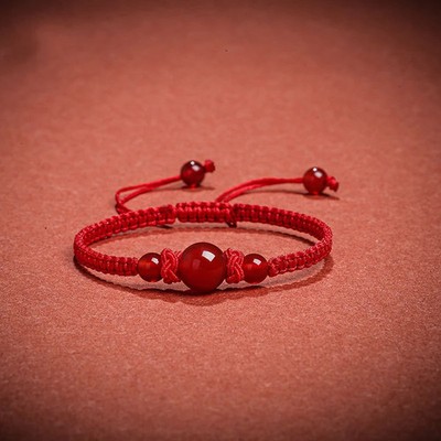 Red String Bracelet Imitation Agate Knitted Rope Adjustable Couple Jewelry
