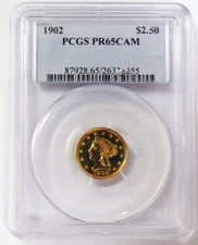 1902 PROOF GOLD $2.5 QUARTER LIBERTY HEAD 193 MINTED PCGS PF 65 CAM