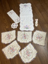 Vintage Embroidered Linen Doily Crochet Scalloped Edge Lot