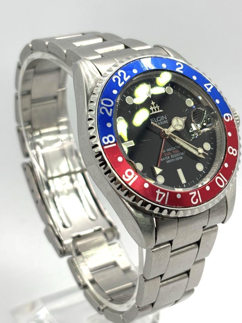Elgin Pepsi Diver GMT Watch 39mm 19cm Band Working Used | eBay