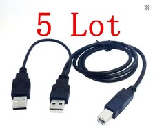 5x Dual USB 2.0 Male to Standard B Male Y Cable 80Cm for Printers Scanners NEW