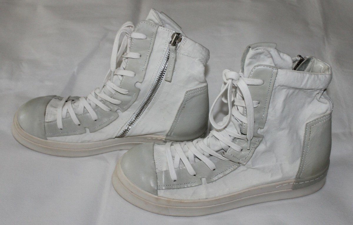 Cinzia Araia High Top Sneakers - Side Zip - White with Grey 