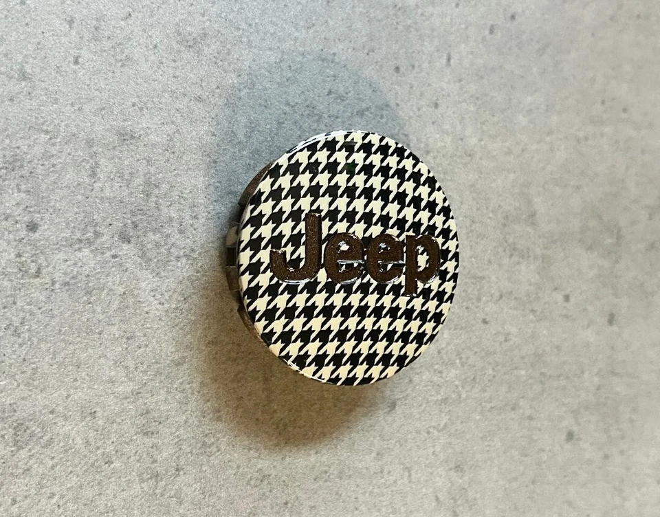 Jeep Wrangler Custom Brown & Tan Houndstooth Wheel Center Cap x4 Set Genuine OEM - Image 3 of 4