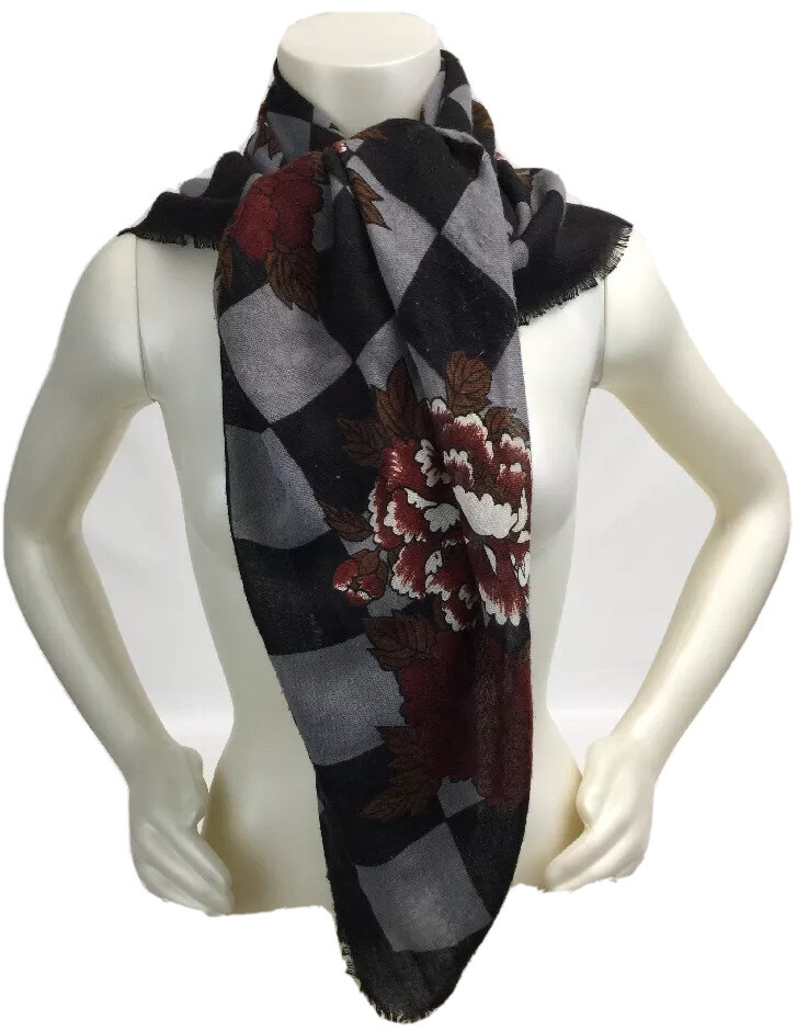 小物 SQUARE WOOL GAUZE STOLE/GRAGE-CHECK LTD RELEASE DISTORTED CHECK MERINO WOOL SCARF