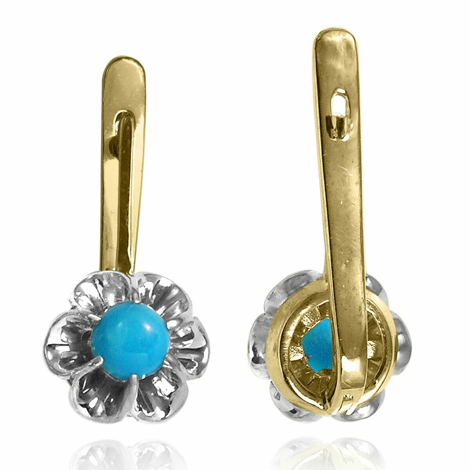 Pendientes con halo turquesa de 0,40 quilates de oro macizo multicolor de 14 k Foto 4 de 4
