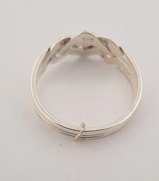 4 band Turkish puzzle ring 925 sterling silver criss cross 2 line zircone stone - Image 4 of 4