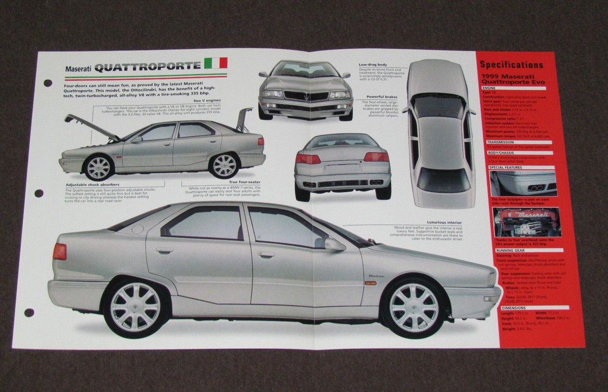 1996-1999 MASERATI QUATTROPORTE (EVO) Car SPEC SHEET BROCHURE