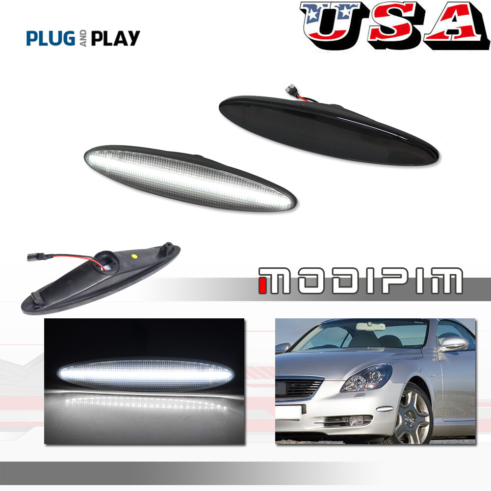 4x Smoked Lens Front&Rear White LED Side Marker Lights For Lexus SC430