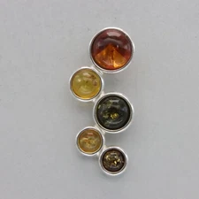 Multiple Round Multi-Color BALTIC AMBER Pendant - 925 STERLING SILVER #1489e