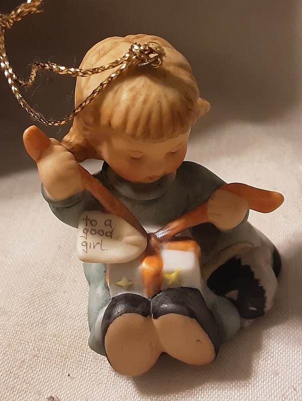 Vintage Berta Hummel Goebel Christmas Ornament "To A Good Girl” , Present Cat