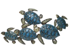 BLUE Hand Crafted Metal TURTLES Wall Art Hanging Tropical Nautical Decor Coast