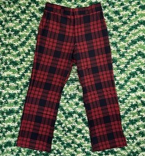 Vintage 70  s Wool Buffalo Plaid Tartan Trousers Men  s Size 34 Red Black USA