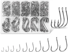 Carbon Steel Fishing Hooks 500 Pcs, Circle Hooks Assortment for Saltwater Fre...