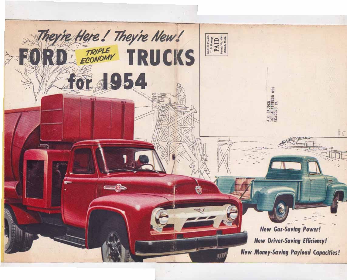 Two 1954 FORD TRUCK US RANGE & ACCESSORIES US Brochures F-SERIES T- C- & B-Serie